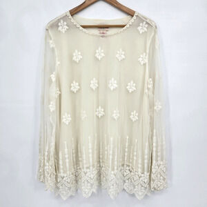 Toffee Apple Sheer Embroidered Overlay Pearl Top Boho Chic Cottagecore Size XXL